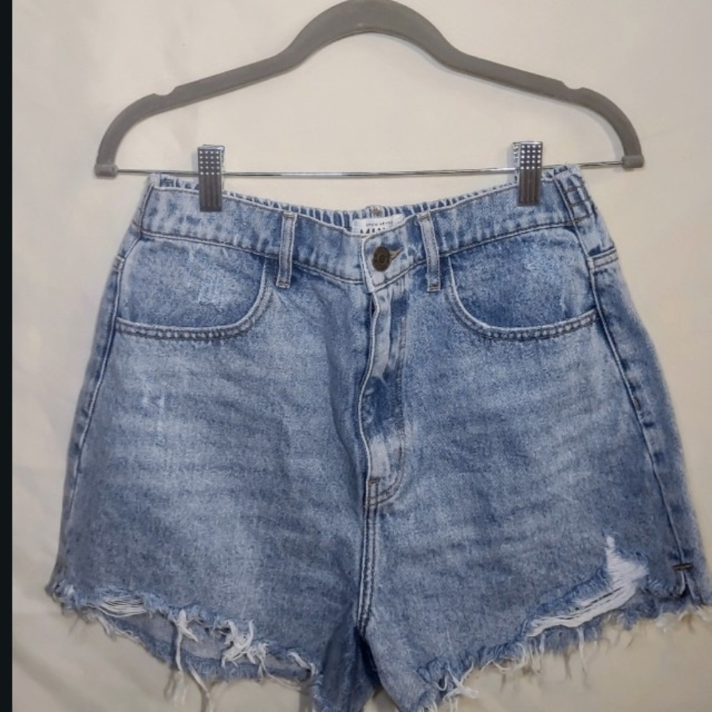 Show Me Your MuMu Light Blue Distressed Frayed Denim Jean Shorts